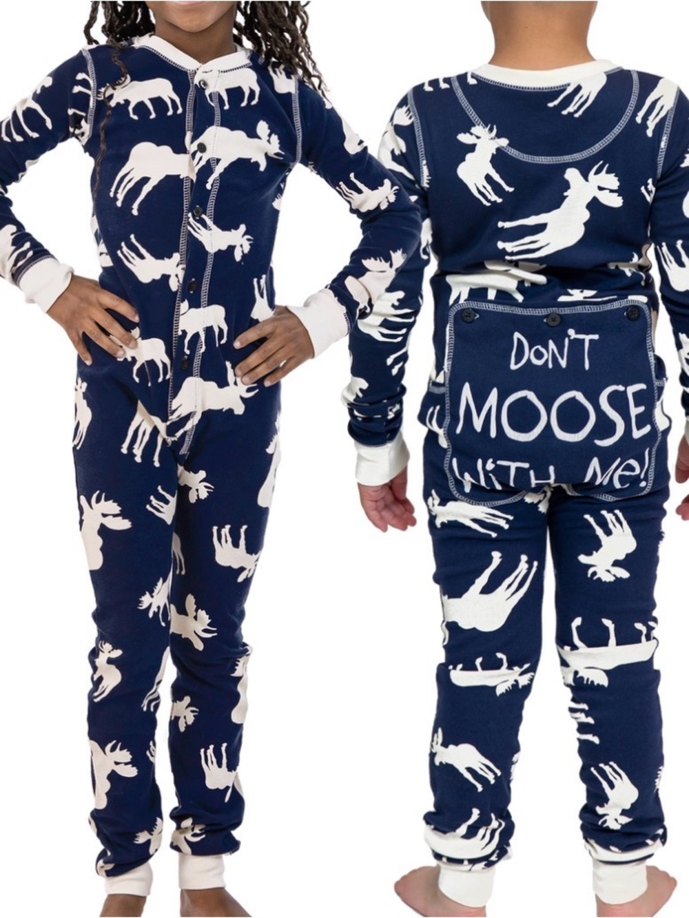 Lazy One Navy, White Moose Print Footless Pajama One-Piece Size 12 100% cotton